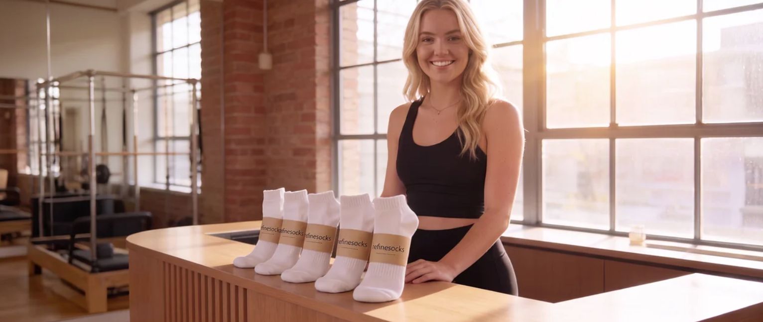 Pilates-Studio mit Grip Socks als Ausgangspunkt fuer ein eigenes Sortiment