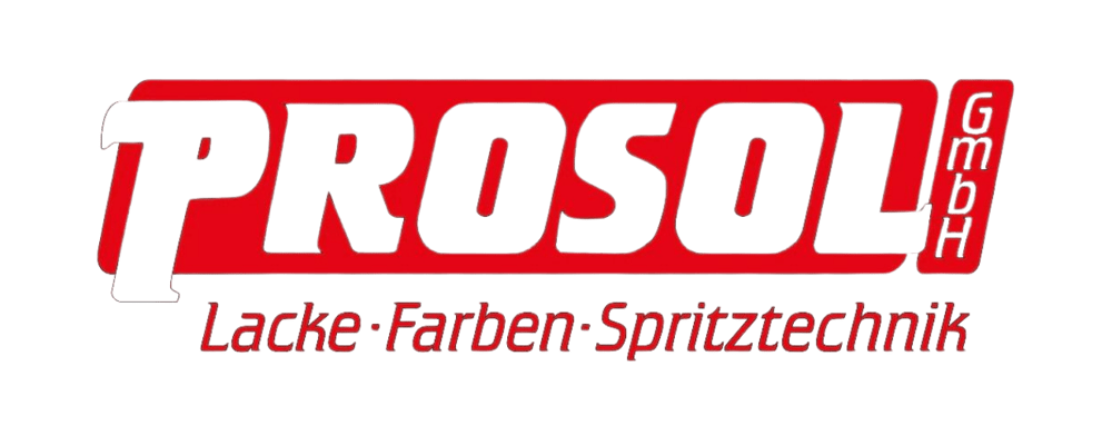 Prosol GmbH Logo für Lacke, Farben und Spritztechnik in Rot und Schwarz auf schwarzem Hintergrund.