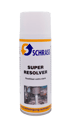 Schrass Super Resolver Rostlöser extra stark in einer weißen Spraydose vor schwarzem Hintergrund.