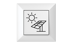 Weiße Schaltertaste mit schwarzem Symbol: Sonne mit Strahlen und Solarmodul.