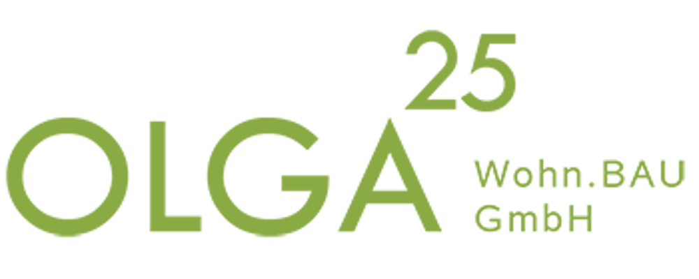Grünes Logo der OLGA 25 Wohn.BAU GmbH auf schwarzem Hintergrund.