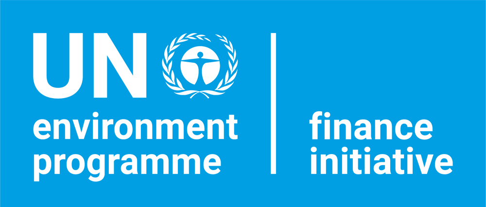Logo for UN Environment Programme Finance Initiative, white text on a blue background.