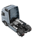 Grauer Volvo-Sattelschlepper ohne Auflieger von oben hinten.