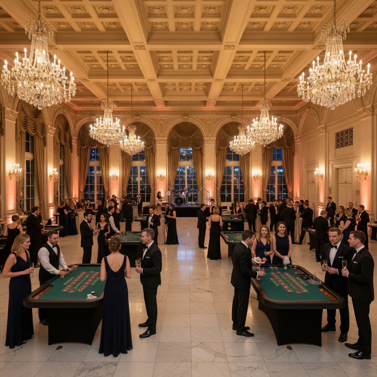 Event-Halle mit Casino-Tischen