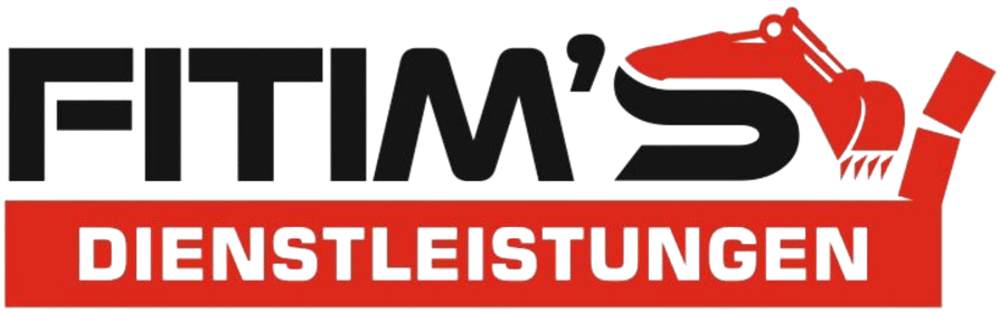Logo Fitim's Dienstleistungen mit einem roten Bagger als Teil des Schriftzugs.