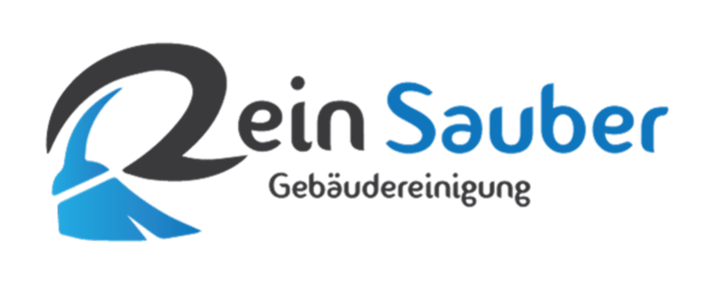 Logo der Rein Sauber Gebäudereinigung mit einem stilisierten Besen, der den Buchstaben "R" bildet.