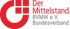 Logo von Der Mittelstand. BVMW e.V. Bundesverband mit rotem Kreissymbol und Quadraten auf schwarzem Hintergrund.