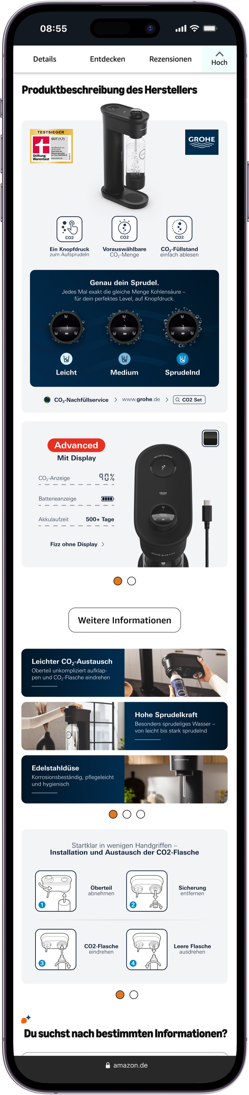 GROHE Blue Fizz A+ Inhalt auf einem Mobiltelefon
