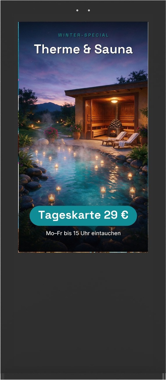 Klimatisiertes Outdoor-Display mit Thermalbad- und Sauna-Werbung