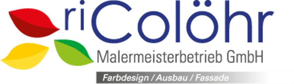 Logo von riColöhr Malermeisterbetrieb GmbH mit drei bunten Blättern: rot, gelb, grün.