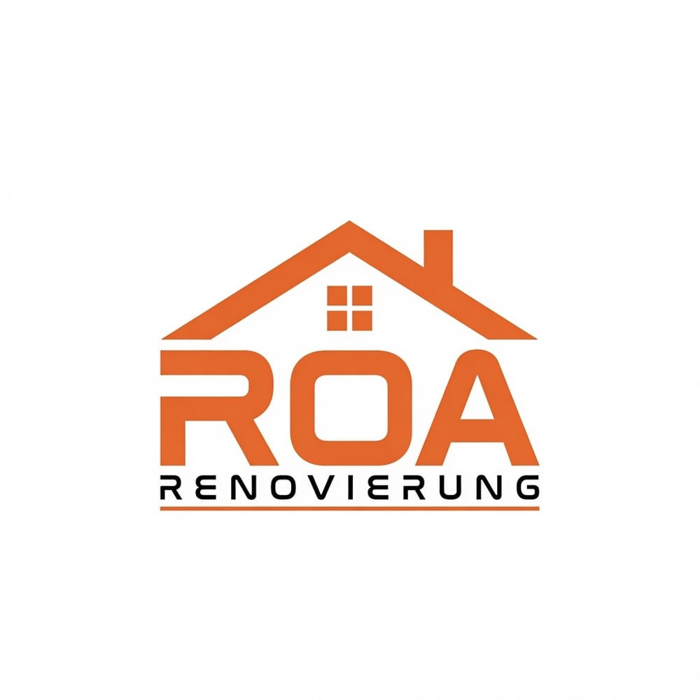 Oranges Hausdach-Logo mit "ROA" und "RENOVIERUNG" darunter.
