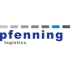 Pfennig Logistics Logo mit grauen und blauen Rechtecken.