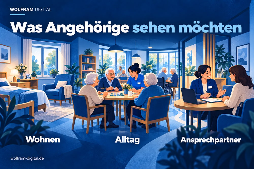 Was Angehörige sehen möchten. Wohnen. Alltag. Ansprechpartner