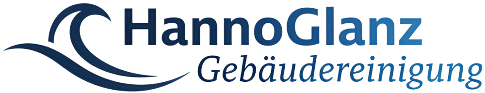 HannoGlanz Gebäudereinigung logo with a blue wave graphic on the left.