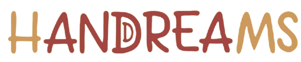Das Wort "HANDREAMS" in orangefarbenen und roten Buchstaben auf grünem Hintergrund.