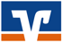 Blau-orangefarbenes Logo der Volksbank mit einem stilisierten weißen "V" in der Mitte.