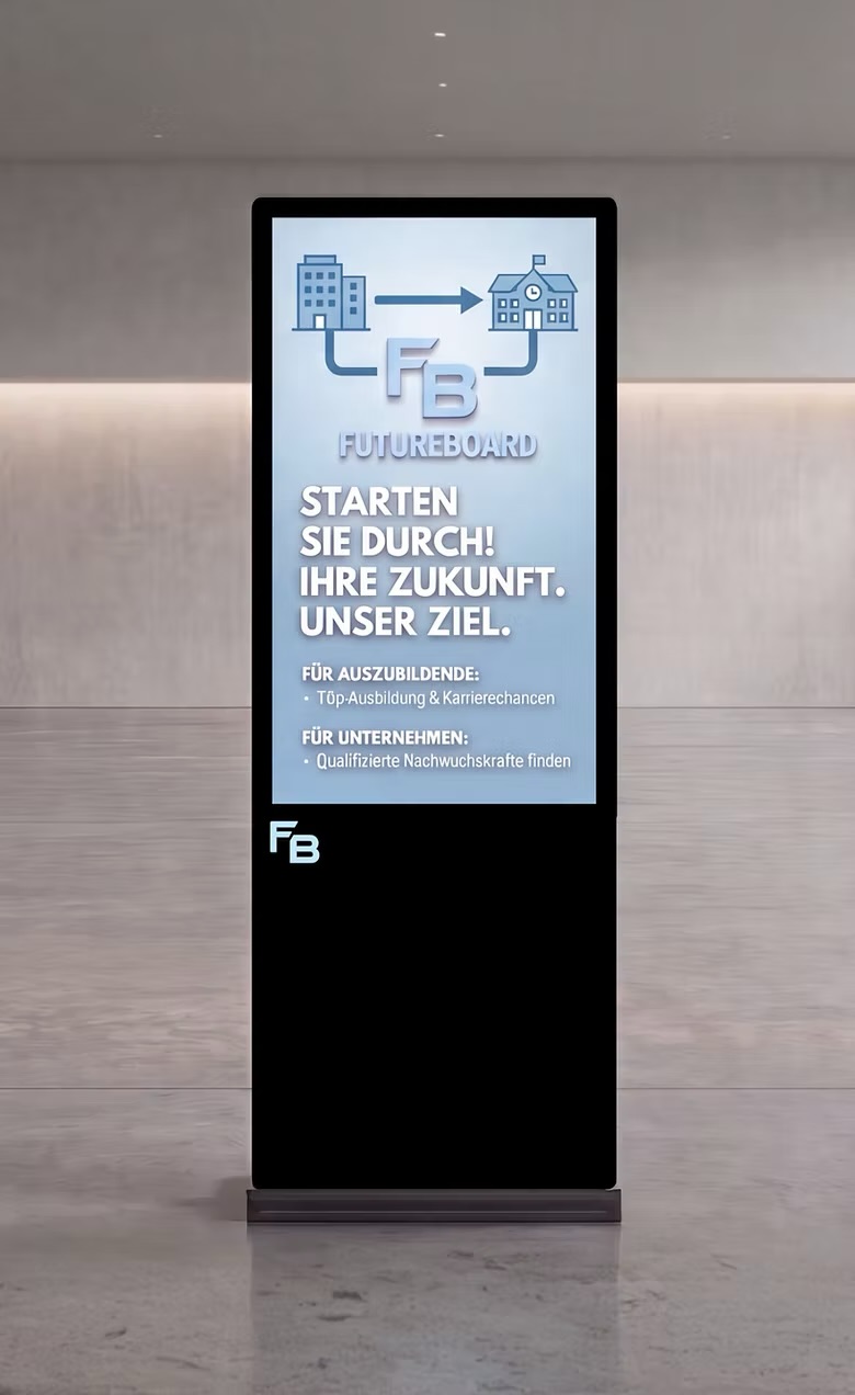 Das FutureBoard als freistehende Stele mit Hochformat-Display