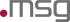 Firmenlogo der msg group mit grauem Schriftzug und einem roten Punkt auf schwarzem Hintergrund.