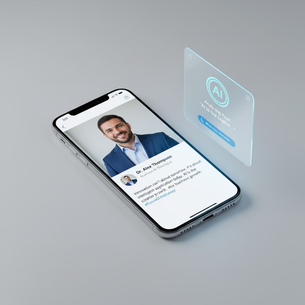 LinkedIn-Post auf einem iPhone neben einer KI-Antwort mit LinkedIn als Quelle