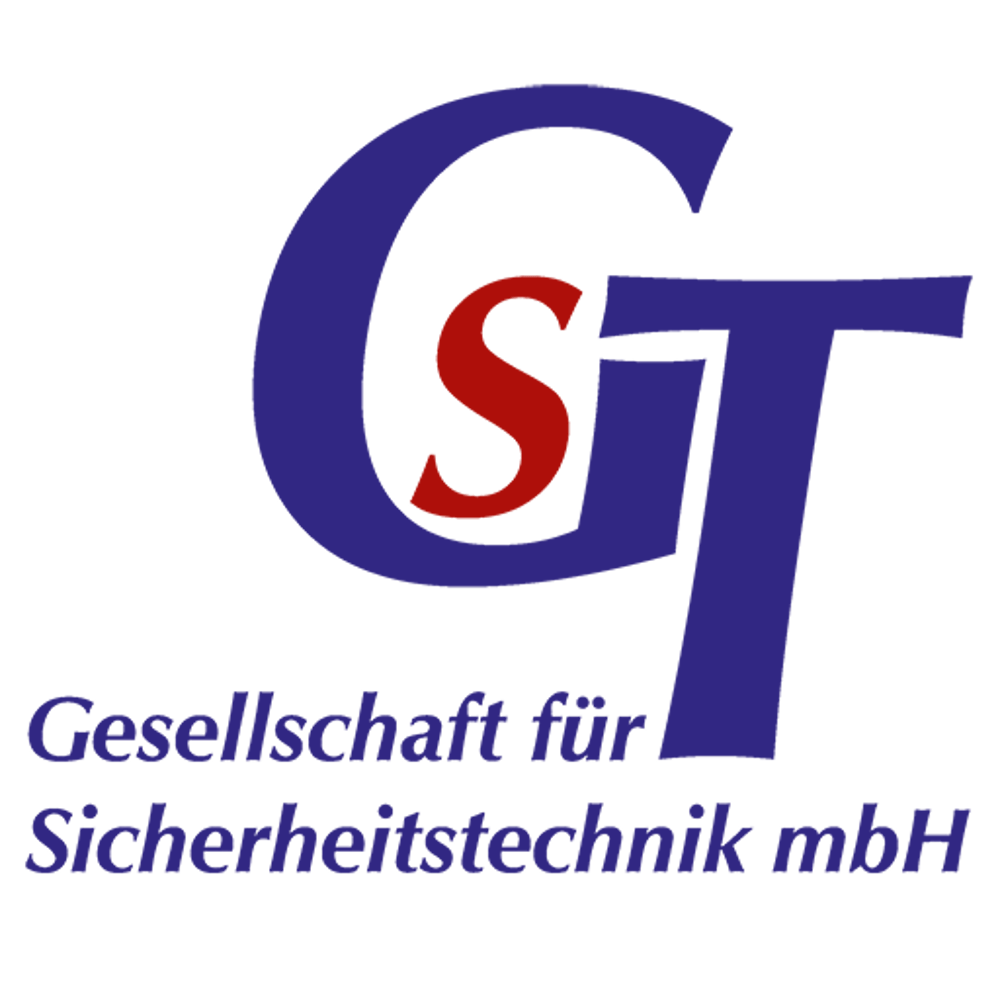 Logo der GST Gesellschaft für Sicherheitstechnik mbH mit blauen Buchstaben G und T sowie einem kleinen roten S.