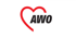 Rotes Herz-Logo umgibt den schwarzen Text „AWO“ auf weißem Hintergrund.