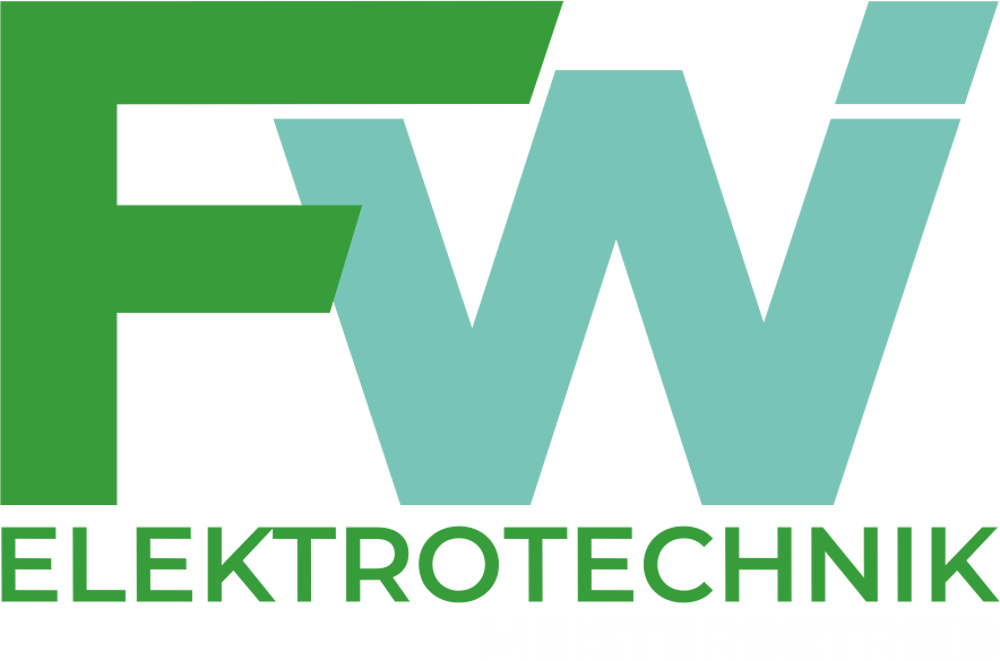 Blitz-Symbol in Kreispfeilen mit "FW" und Text "Elektrotechnik".