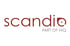 Scandio-Logo in Rot mit dem Text "PART OF HiQ" darunter.