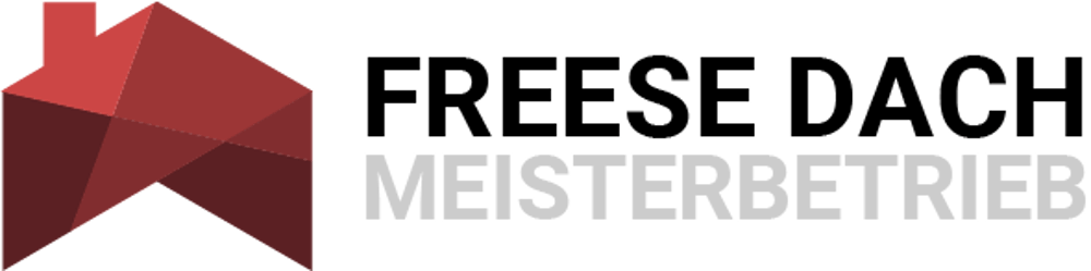 Logo von Freese Dach Meisterbetrieb mit einem stilisierten roten Hausdach aus geometrischen Flächen.