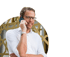 Ein lächelnder Mann mit Brille und weißem Hemd, der telefoniert.