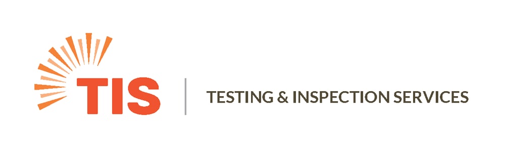 TIS-Logo mit orangefarbenem Sonnenstrahlensymbol, daneben der Text "TESTING & INSPECTION SERVICES".