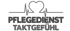 Logo Pflegedienst Taktgefühl mit Herz-Symbol und EKG-Linie auf schwarzem Hintergrund.