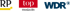 Logos von RP1, Top Magazin und WDR auf weißem Hintergrund.