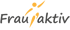 Frau Aktiv Logo mit stilisierter orangefarbener Figur, die über dem Wort "aktiv" tanzt.