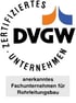 DVGW-Zertifikat: "ZERTIFIZIERTES UNTERNEHMEN", "anerkanntes Fachunternehmen für Rohrleitungsbau"