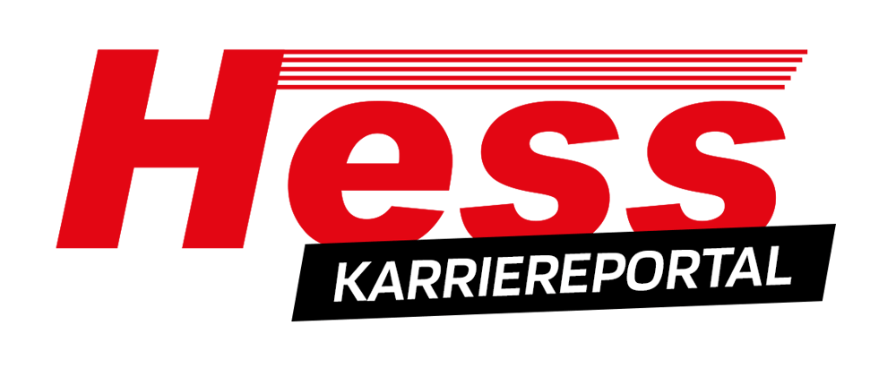 Hess Karriereportal Logo in Rot und Schwarz auf grünem Hintergrund.