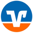 Weißes „V“-Logo auf blauem und orangefarbenem Kreis.