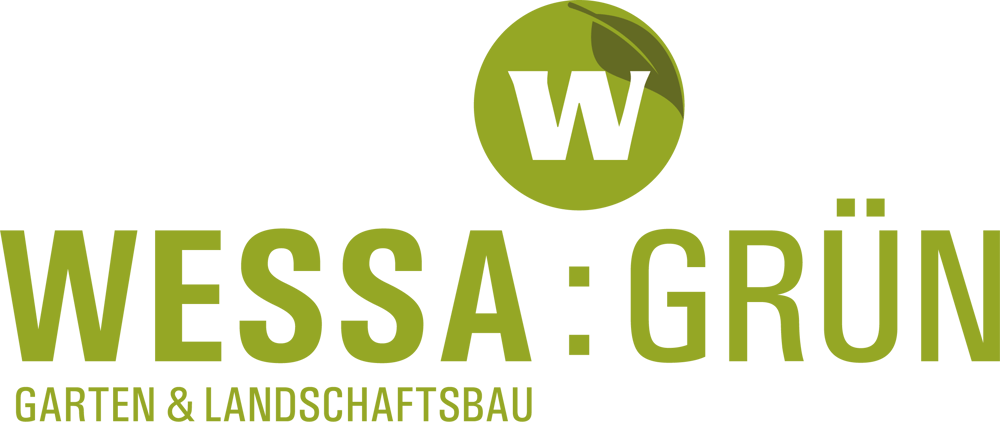 Logo von WESSA:GRÜN Garten & Landschaftsbau, mit weißem "W" in grünem Kreis mit Blatt.