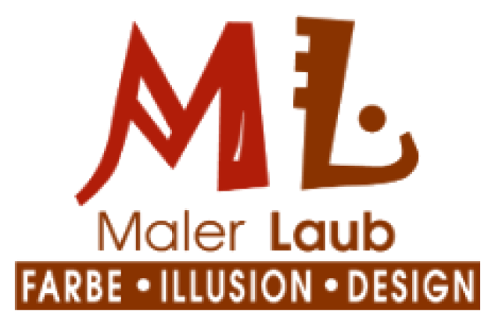 Rotbraunes "ML" Logo mit dem Text "Michael Laub FARBE • ILLUSION • DESIGN".