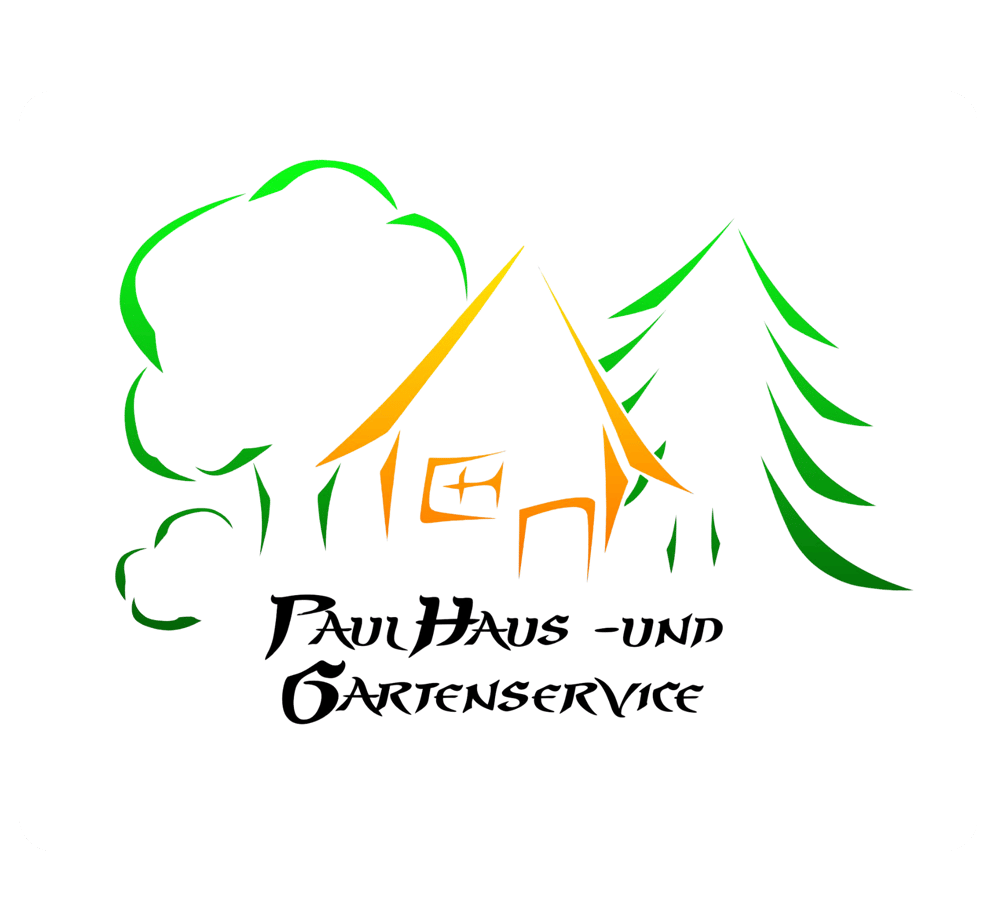 Paul Haus- und Gartenservice Logo: orangefarbenes Haus zwischen grünem Laubbaum und Nadelbaum.