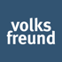 Weißer Text "volksfreund" auf dunkelblauem Hintergrund.