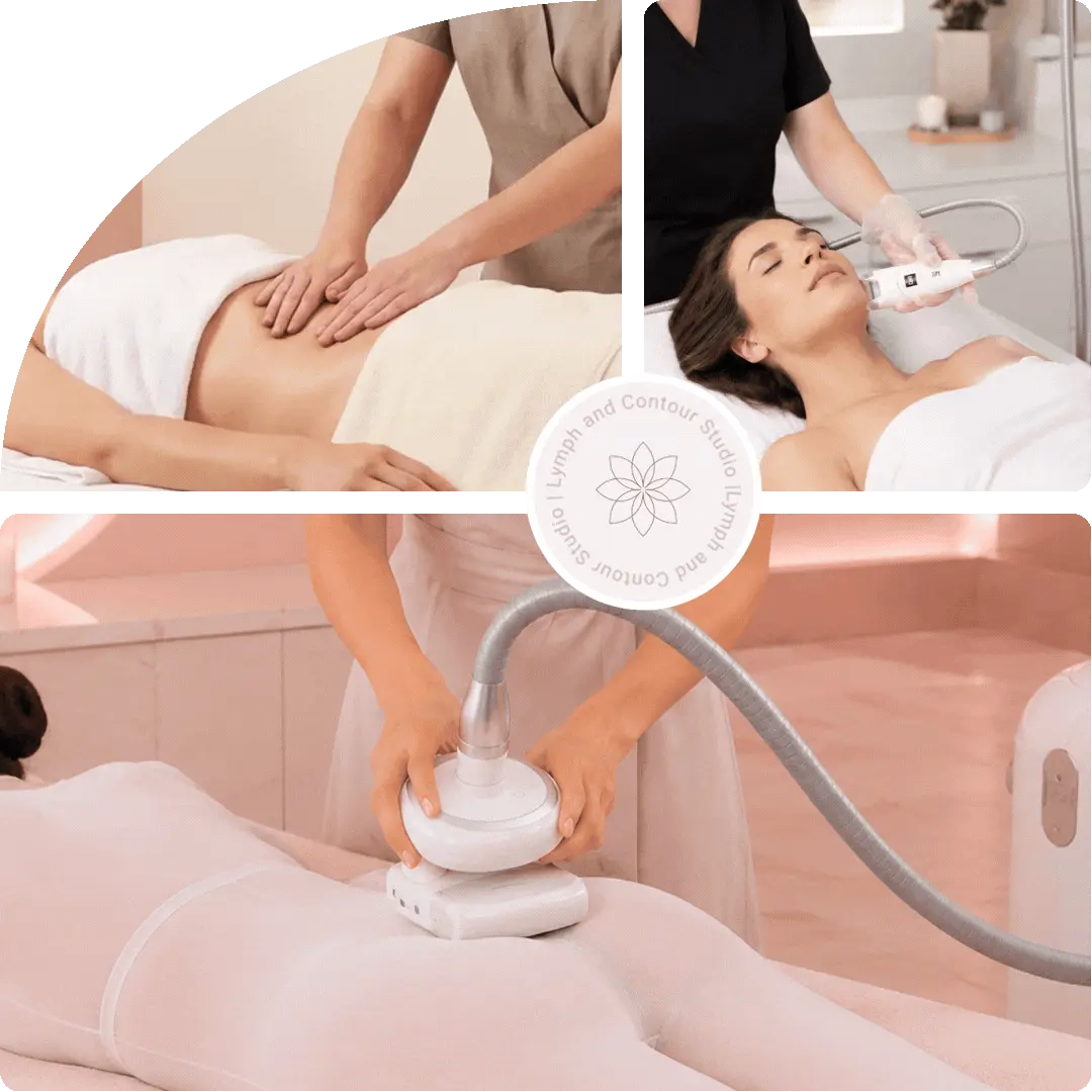 Manual lymphatic abdominal massage, machine-assisted facial therapy, and LPG body contouring treatment at Lymph and Contour Studio