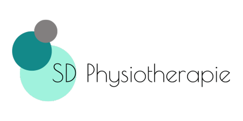 Drei Kreise in Türkis, Hellgrün und Grau mit dem Text "SD Physiotherapie".