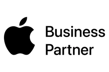 Schwarzes Apple-Logo neben dem Text Business Partner auf weißem Hintergrund