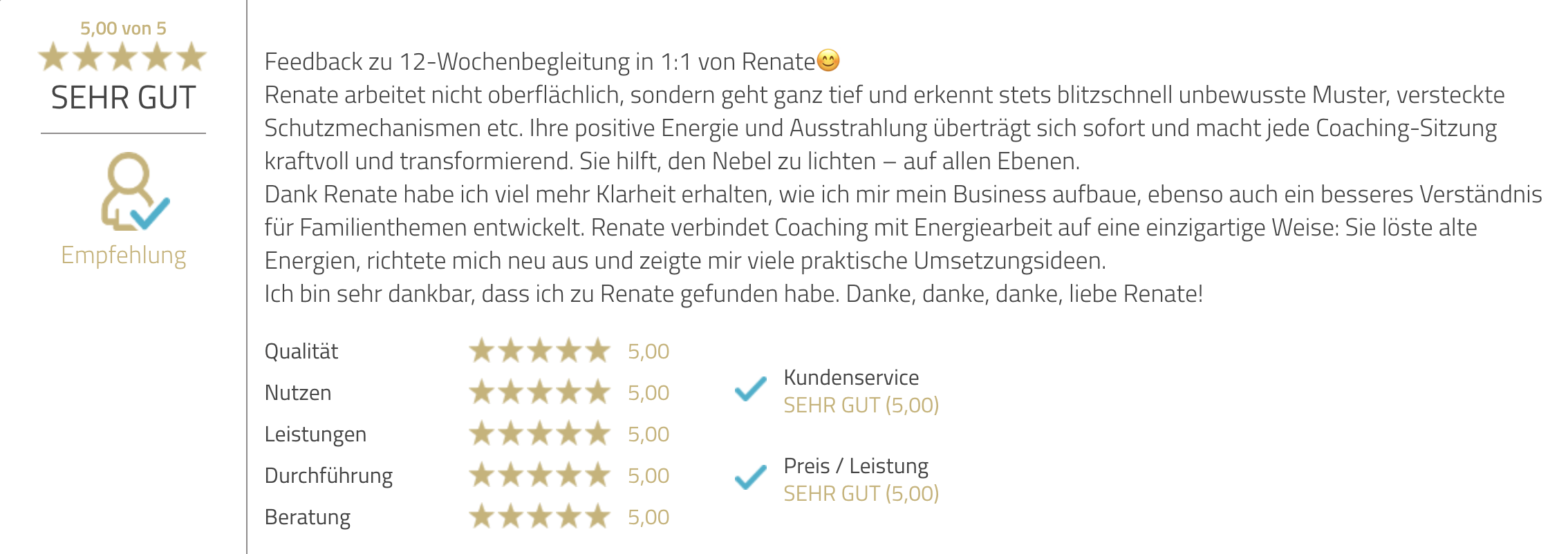 Kundenbewertung: Feedback zur 12-Wochen-Begleitung im 1:1