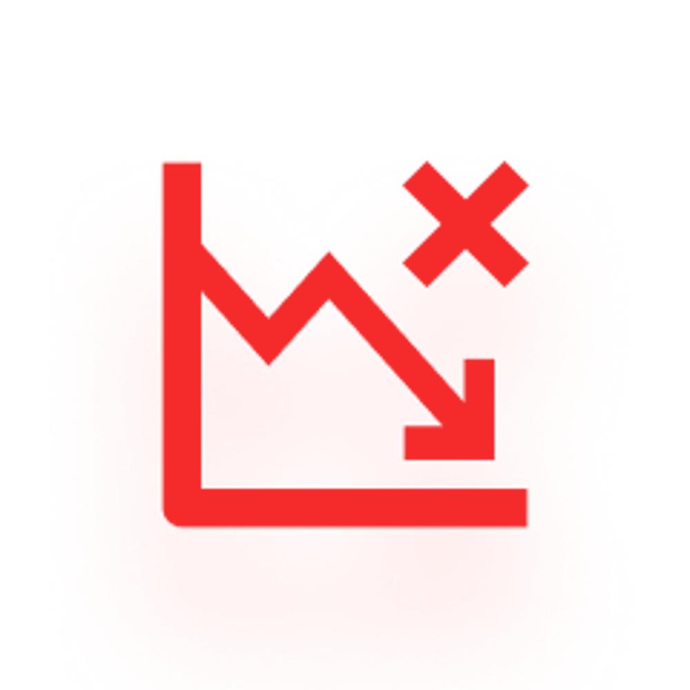 Roter Diagramm-Abwärtspfeil und X-Symbol für Rückgang oder Fehler.