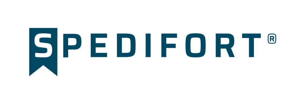 Blaues SPEDIFORT® Logo auf dunkelgrünem Hintergrund.
