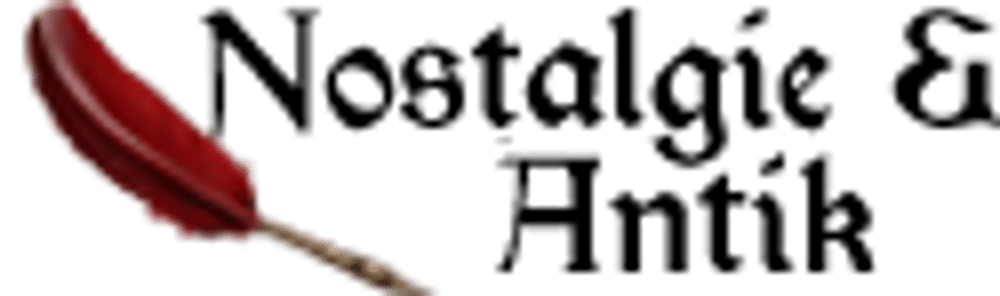 Rote Feder und schwarzer Text Nostalgie & Antik-Logo.