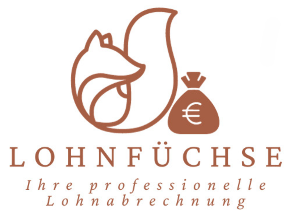 Brauner Umriss eines Fuchses neben Geldsack mit Euro-Symbol, darunter "LOHNFÜCHSE Ihre professionelle Lohnabrechnung".