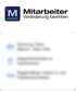 Logo "Mitarbeiter" mit Text "Mitarbeiter Veränderung bewirken" und unscharfem Text darunter.