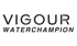 Schwarzer VIGOUR WATERCHAMPION Schriftzug auf dunkelgrünem Hintergrund.